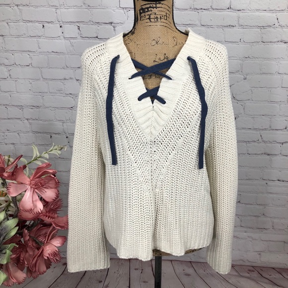 aerie Sweaters - Aerie Thick Knit Contrast Lace Up Bodice Sweater
